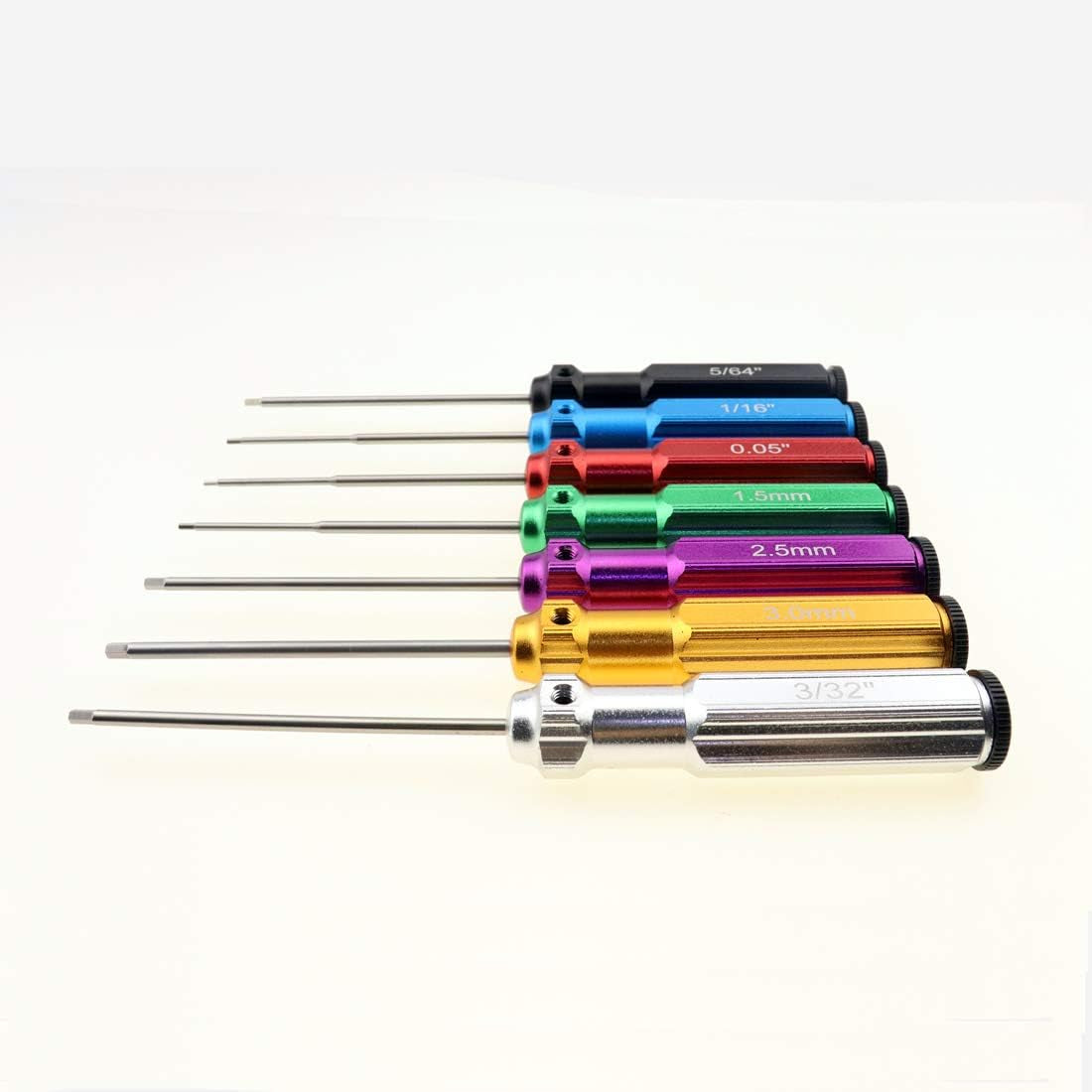 6 Color/7 Color Hex Wrencher Hex Screwdriver for RC Car,Helicopter,Remote Control Car/Airplane,0.05In-1/16In-3/32In-5/64In-1.5Mm-2.5Mm-3.0Mm(New Upgrade) (7 Color White Steel(Hss))
