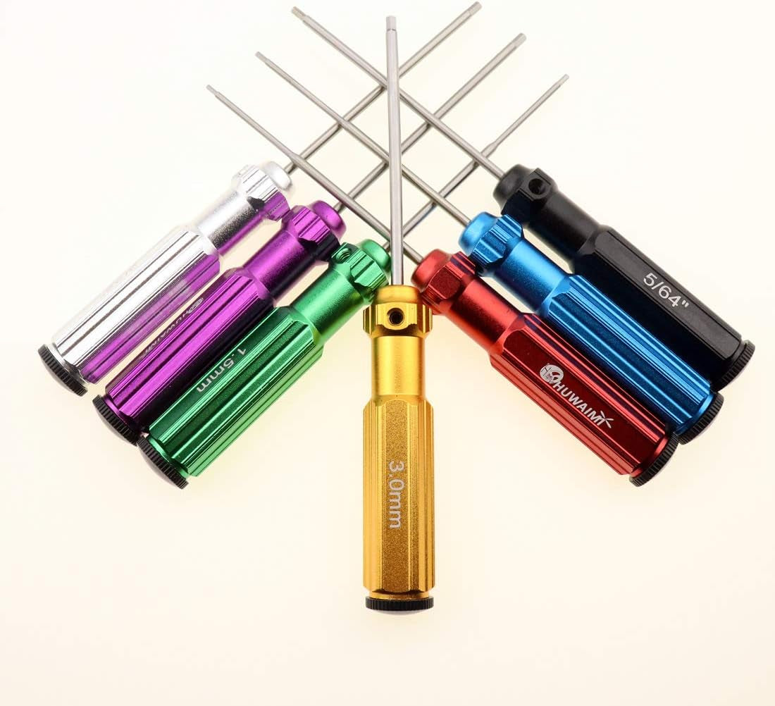 6 Color/7 Color Hex Wrencher Hex Screwdriver for RC Car,Helicopter,Remote Control Car/Airplane,0.05In-1/16In-3/32In-5/64In-1.5Mm-2.5Mm-3.0Mm(New Upgrade) (7 Color White Steel(Hss))