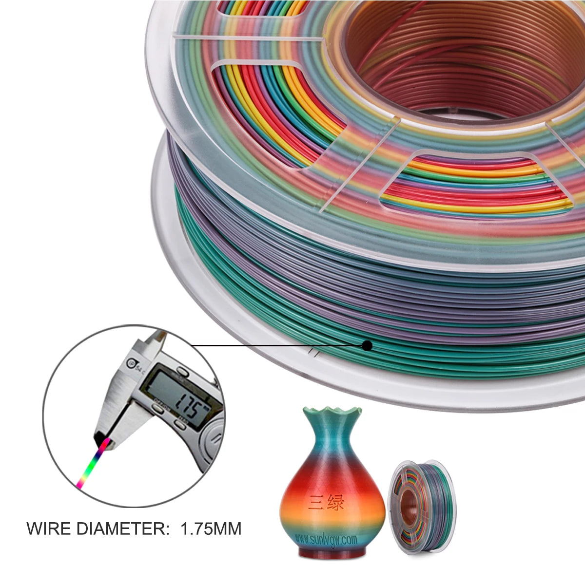 PLA Rainbow Filament 1.75Mm 1Kg 3D Printer Filament 1.75 Mm 1Kg for 3D Printer Rainbow Color Printing