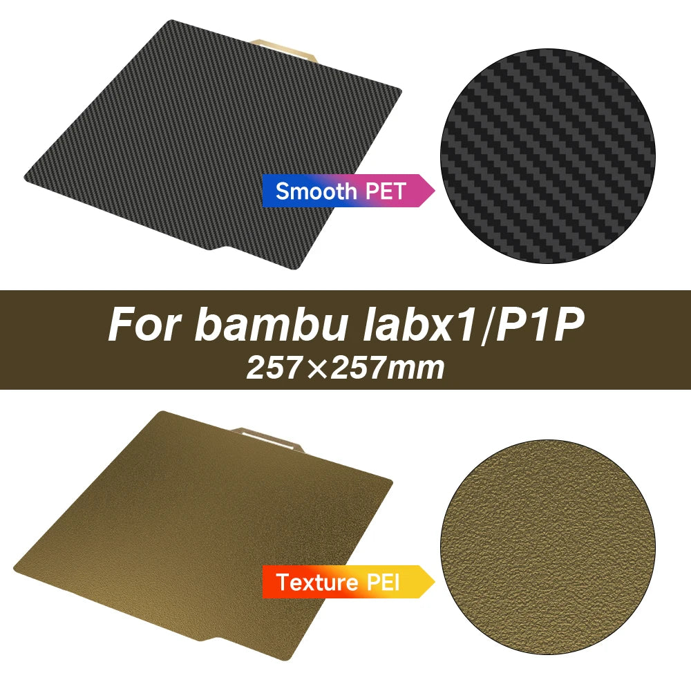 For Bambu Lab X1/P1P/P1S Build Plate PEO/PET/PEI Sheet 257X257Mm Double 3D Printing Diamond Carbon Fiber Texture for Bambulab