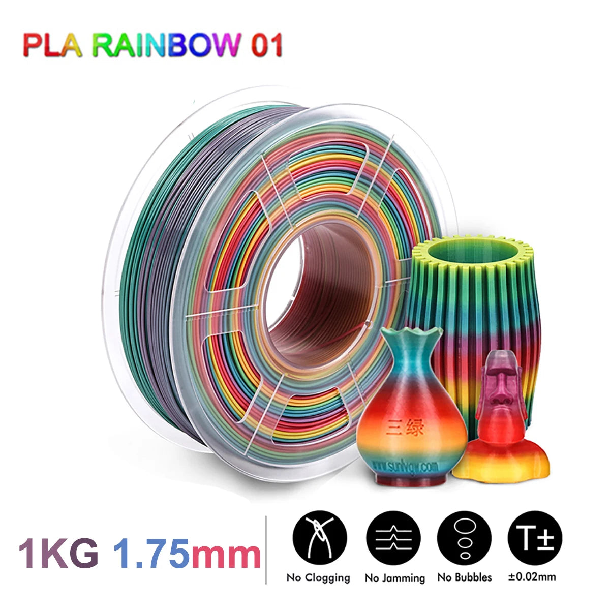 PLA Rainbow Filament 1.75Mm 1Kg 3D Printer Filament 1.75 Mm 1Kg for 3D Printer Rainbow Color Printing