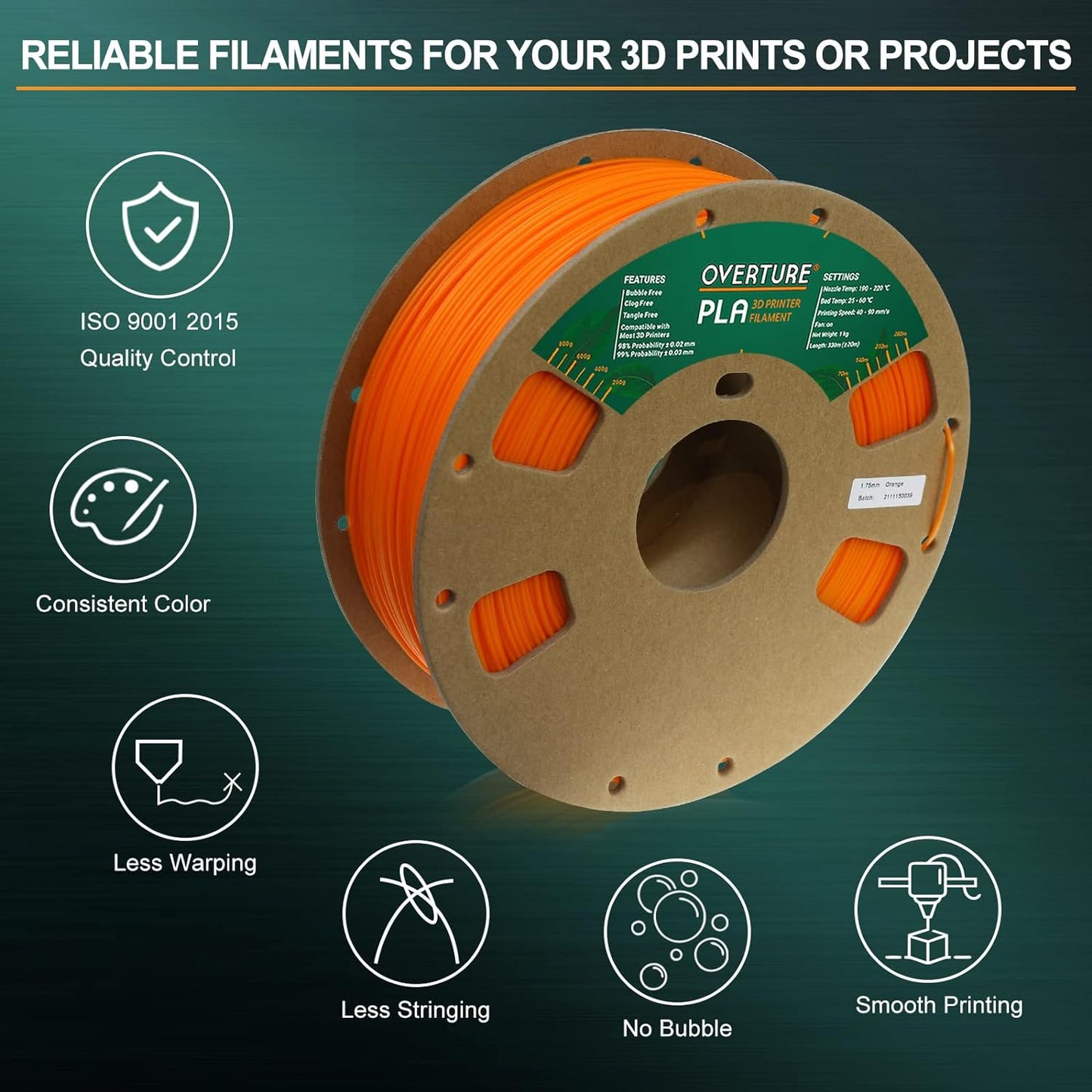 PLA Filament 1.75Mm PLA 3D Printer Filament, 1Kg Cardboard Spool (2.2Lbs), Dimensional Accuracy +/- 0.02Mm, Fit Most FDM Printer (Orange)