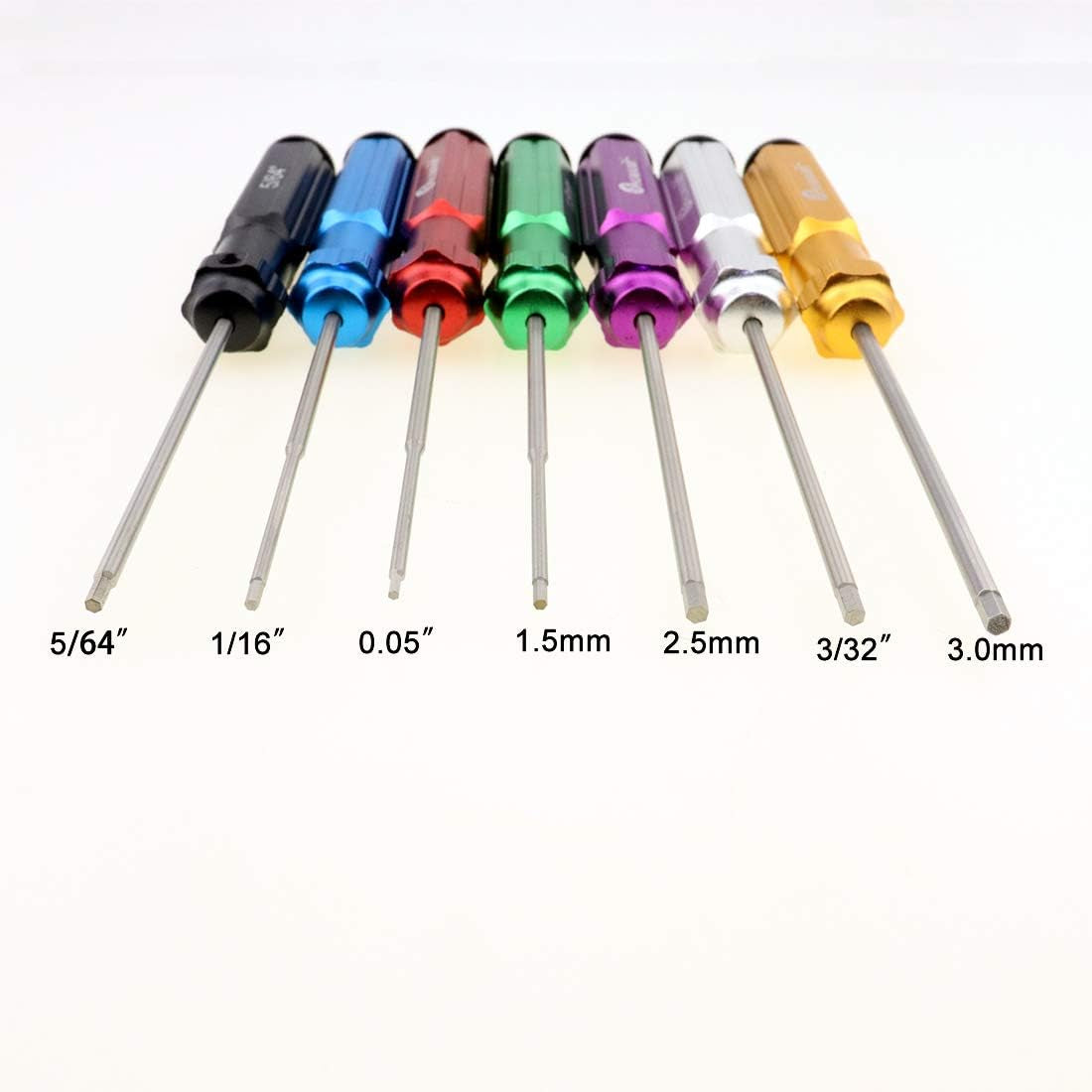 6 Color/7 Color Hex Wrencher Hex Screwdriver for RC Car,Helicopter,Remote Control Car/Airplane,0.05In-1/16In-3/32In-5/64In-1.5Mm-2.5Mm-3.0Mm(New Upgrade) (7 Color White Steel（Hss）)