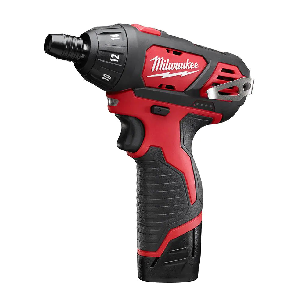 M12 12V Lithium-Ion Cordless 1/4 In. Hex Screwdriver Kit with Two 1.5Ah Batteries, Charger and Tool Bag