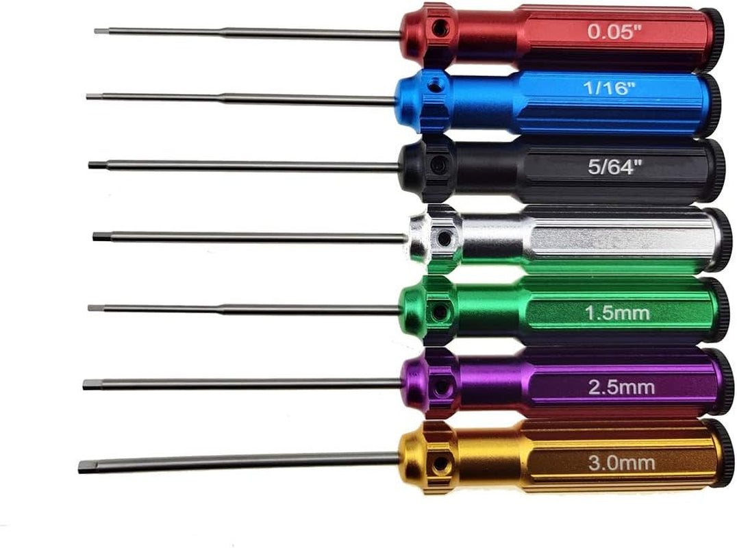 6 Color/7 Color Hex Wrencher Hex Screwdriver for RC Car,Helicopter,Remote Control Car/Airplane,0.05In-1/16In-3/32In-5/64In-1.5Mm-2.5Mm-3.0Mm(New Upgrade) (7 Color White Steel（Hss）)