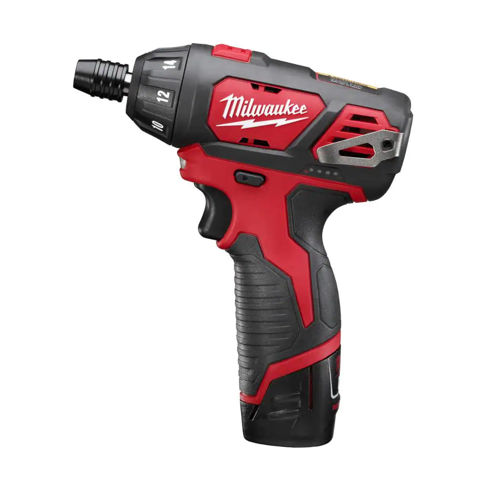 M12 12V Lithium-Ion Cordless 1/4 In. Hex Screwdriver Kit with Two 1.5Ah Batteries, Charger and Tool Bag