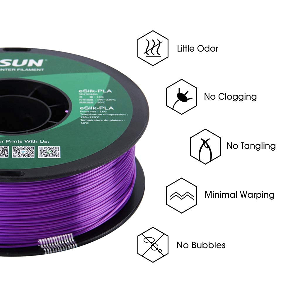 Silk PLA 3D Printer Filament, Dimensional Accuracy +/- 0.03 Mm, 1 Kg Spool, 1.75 Mm, Purple