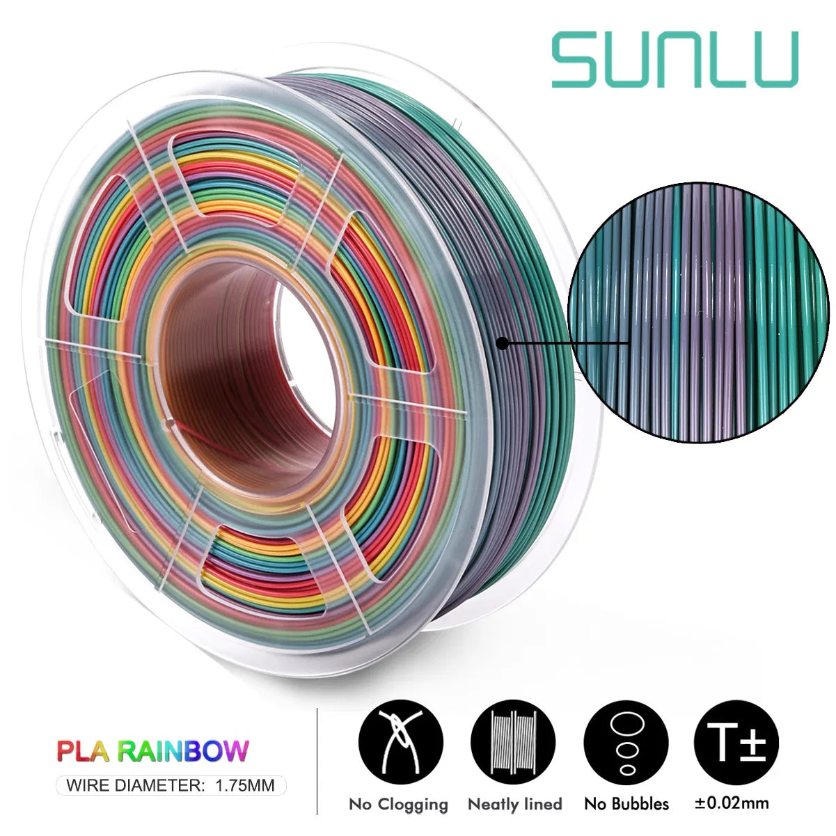 PLA Rainbow Filament 1.75Mm 1Kg 3D Printer Filament 1.75 Mm 1Kg for 3D Printer Rainbow Color Printing