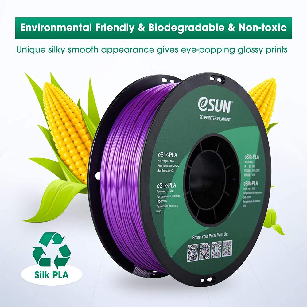 Silk PLA 3D Printer Filament, Dimensional Accuracy +/- 0.03 Mm, 1 Kg Spool, 1.75 Mm, Purple