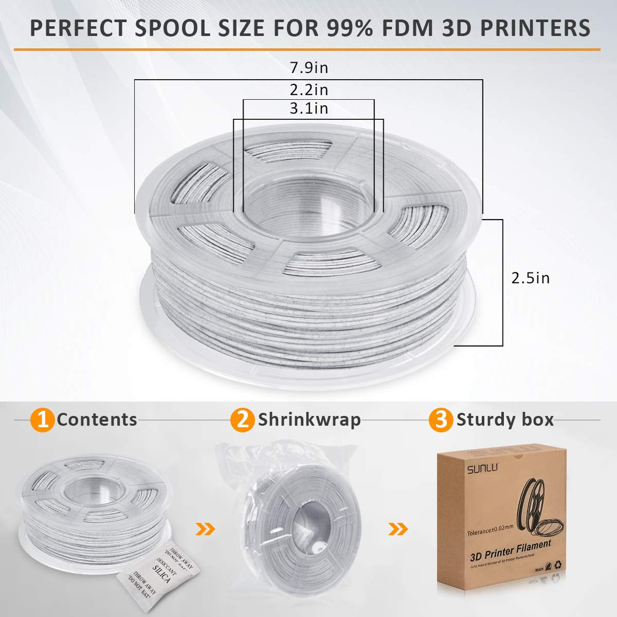 Marble PLA Filament 1.75Mm, Good Vacuum Packaging 3D Printer Filament, 3D Printing Filament 1.75Mm Dimensional Accuracy +/- 0.02Mm, 1Kg Spool(2.2Lbs), 330 Meters, White Rock Stone Marble Color