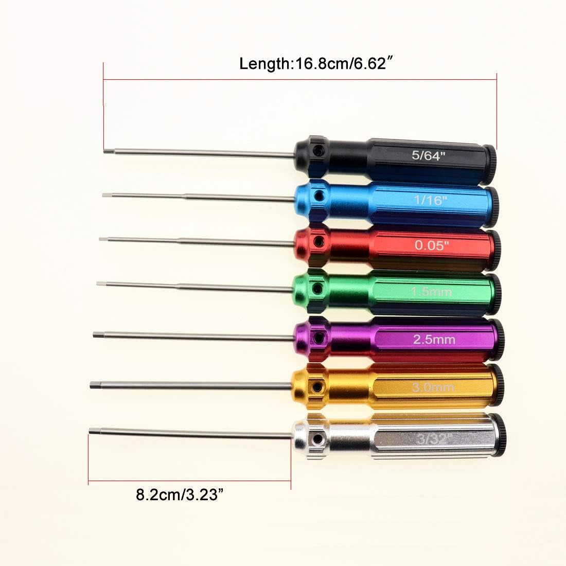 6 Color/7 Color Hex Wrencher Hex Screwdriver for RC Car,Helicopter,Remote Control Car/Airplane,0.05In-1/16In-3/32In-5/64In-1.5Mm-2.5Mm-3.0Mm(New Upgrade) (7 Color White Steel（Hss）)