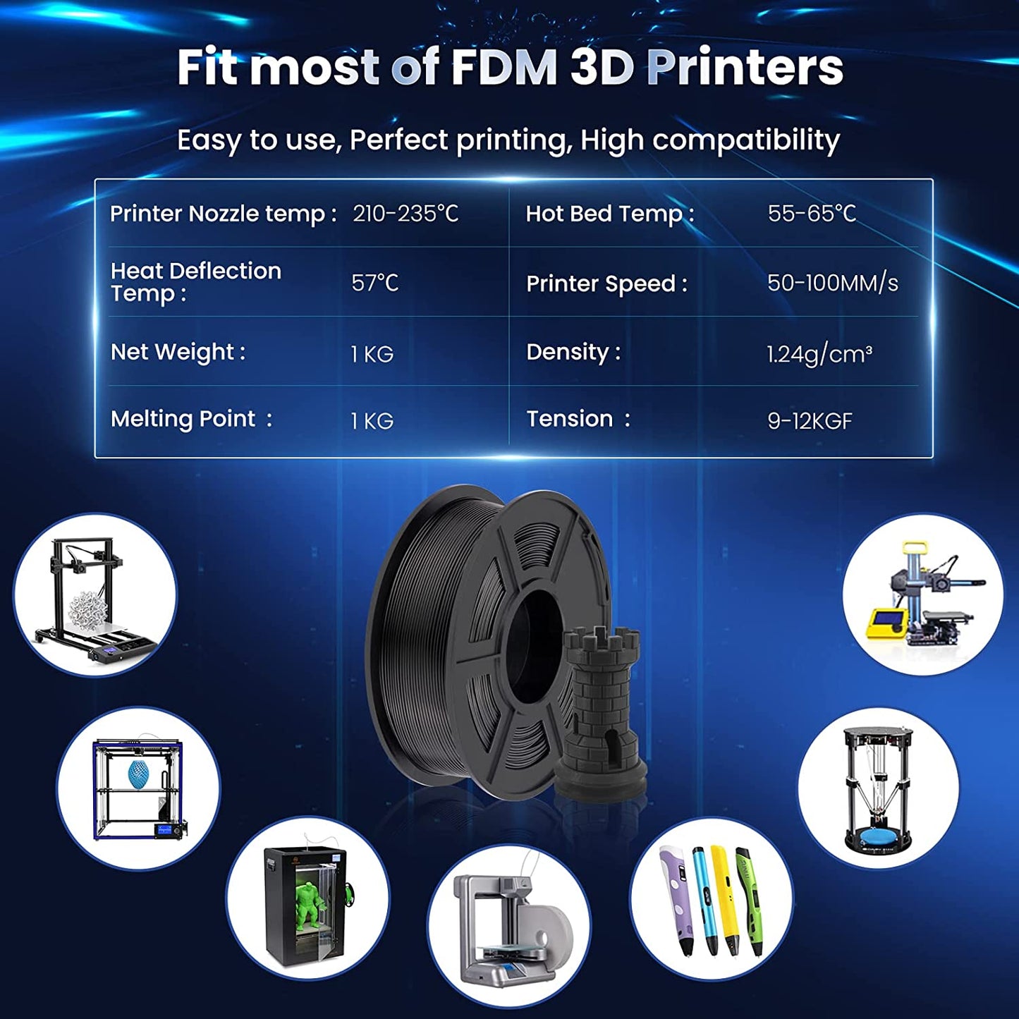 3D Printer Filament PLA plus 1.75Mm, Neatly Wound PLA+ Filament for Most FDM Printer, Dimensional Accuracy ± 0.02 Mm, 1 Kg Spool(2.2Lbs), Black