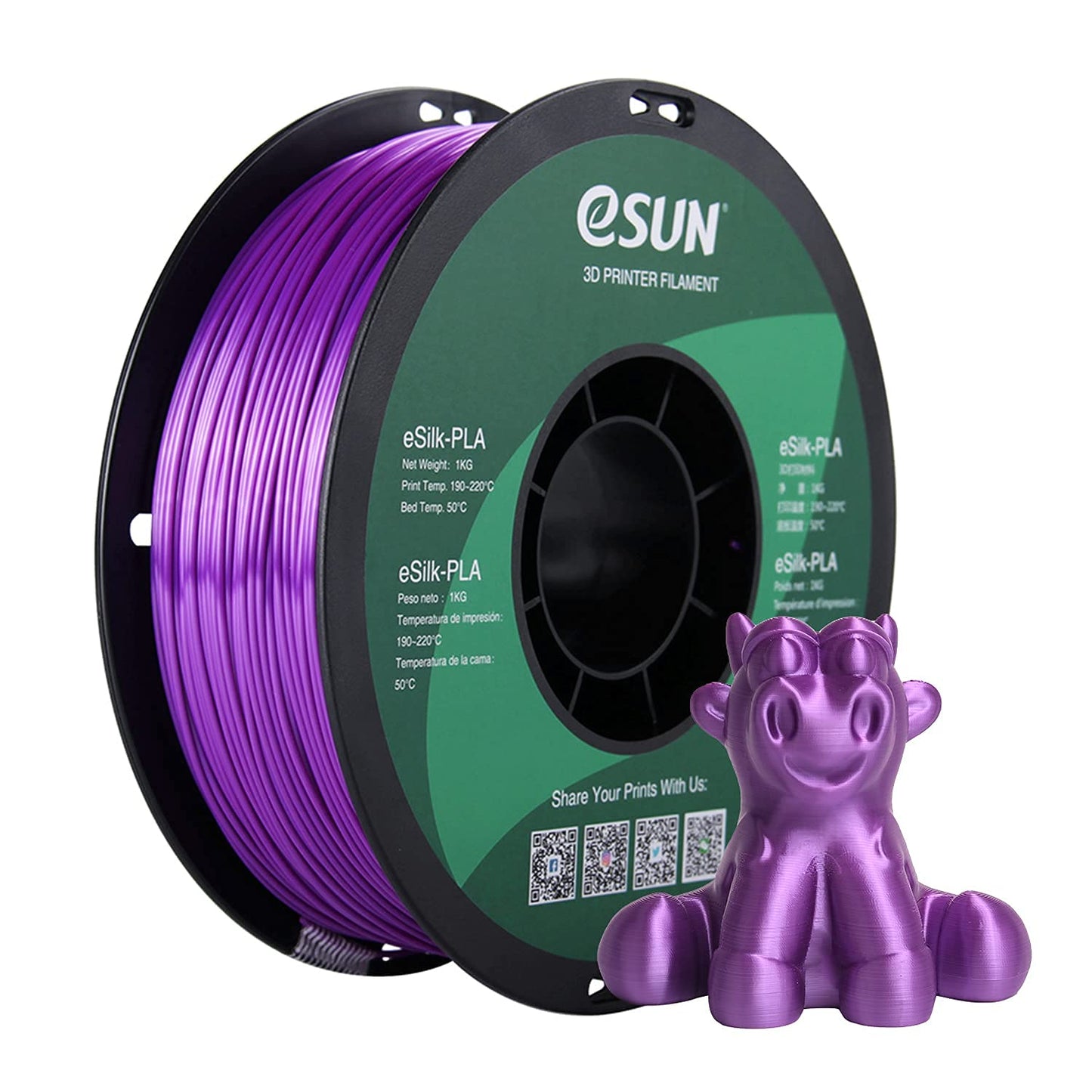 Silk PLA 3D Printer Filament, Dimensional Accuracy +/- 0.03 Mm, 1 Kg Spool, 1.75 Mm, Purple